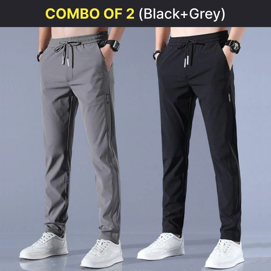 Men's Lycra Daily Wear Track Pants - Combo of 2, Black + Grey